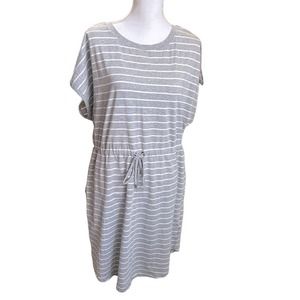 Rafaella - Short Sleeve Drawstring Waist Dress, Gray and white, size XL